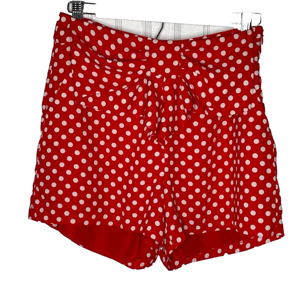 Disney Lauren Conrad Shorts Small Red White Polka Dot Bow Front Side Zip Lined
